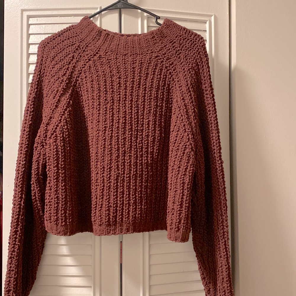Burgundy Knitted Crop Sweater (Nordstrom)